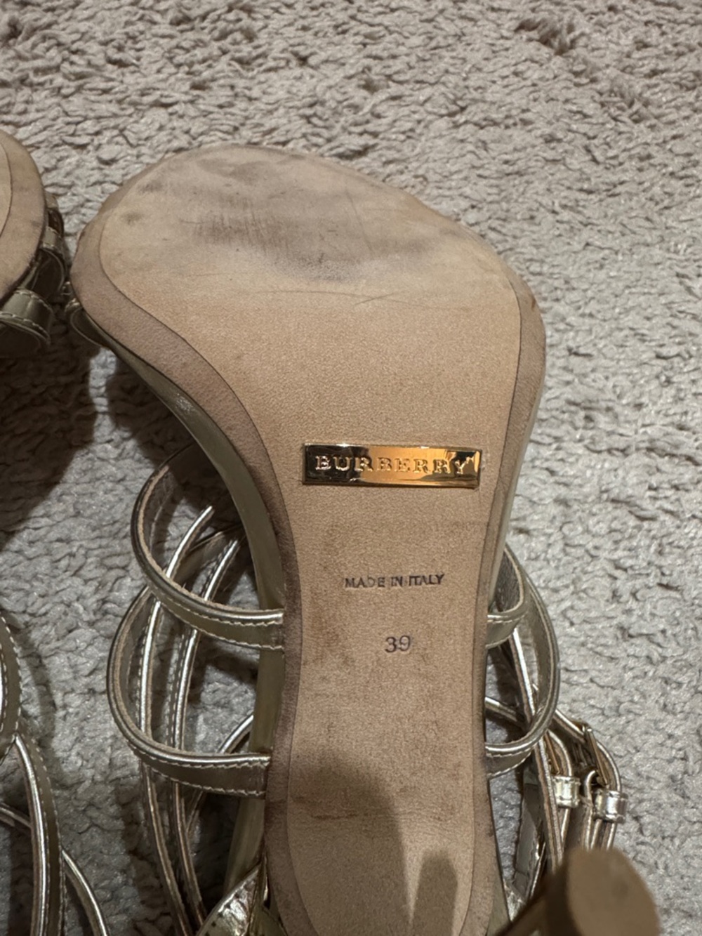 Burberry Metallic Gold Strappy Ankle-Wrap Heels - Picture 5 of 8